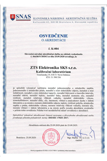 Osvedčenie v slovenskom jazyku s rozsahom akreditácie